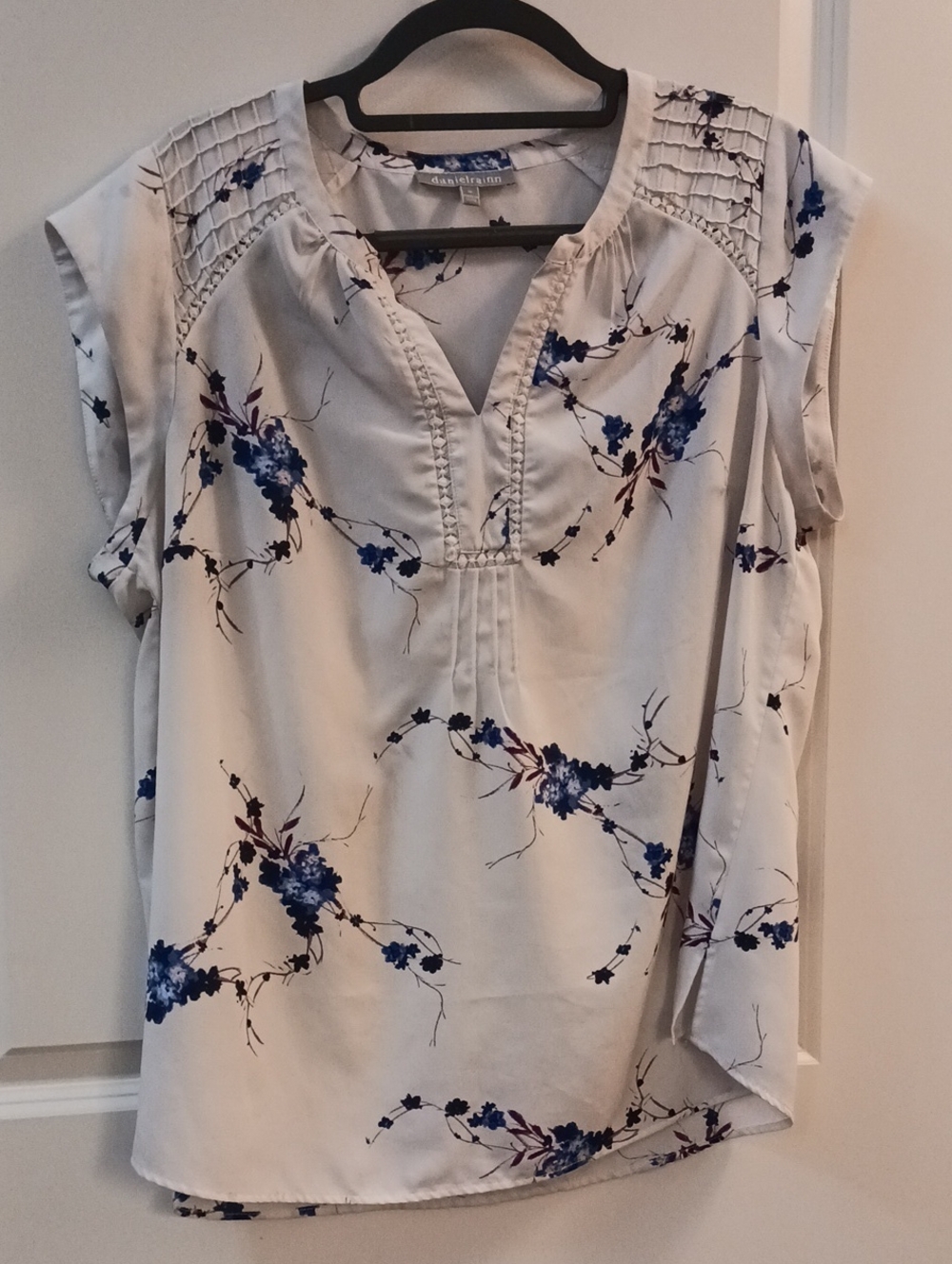 Daniel Rainn Cream Blouse with Blue Floral Print
